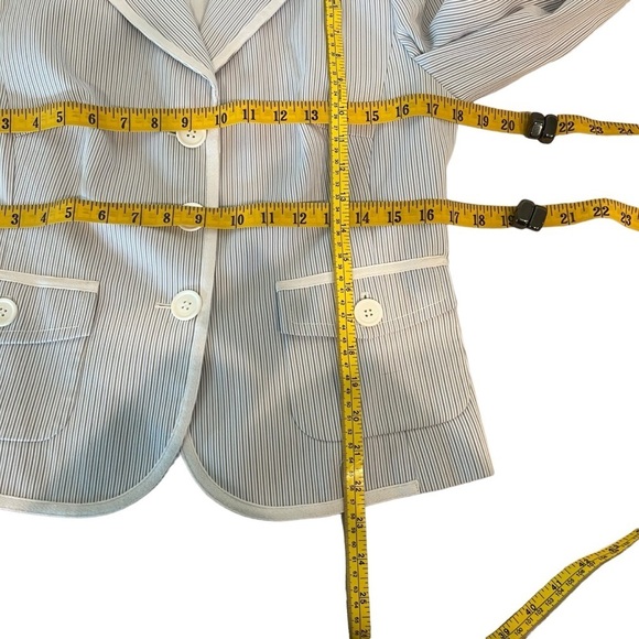 LOFT Long Sleeve Three Button Cotton Fully Lined Blazer Blue White Tan Size 6 - Picture 3 of 15